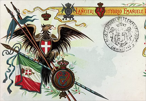 Postcard commemorating the 10 Lancers Regiment of Vittorio Emanuele II