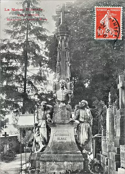 Monument to General Blaise by Martin Pierson, Cimetire des Abasseaux, Saint-Mihiel; postcard