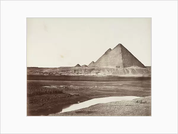 General view of the Giza plateau with the Grand Pyramid of Cheops in the foreground