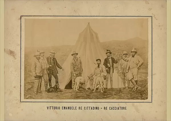 Portrait of Victor Emmanuel II of Italy (1820-1878) with a group of hunters, Valsavaranche, Valle d'Aosta