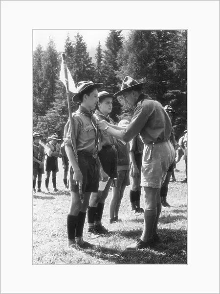 Merit badge being awarded to a scout