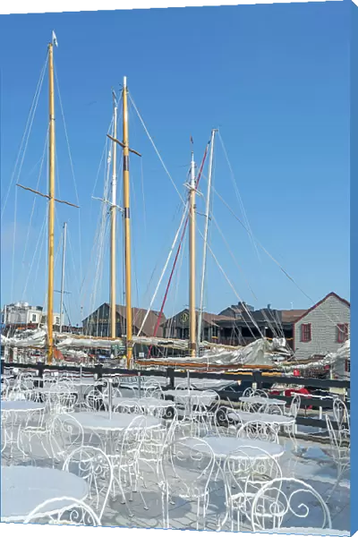 Rhode Island, Newport, sailboats along Bannister's Wharf