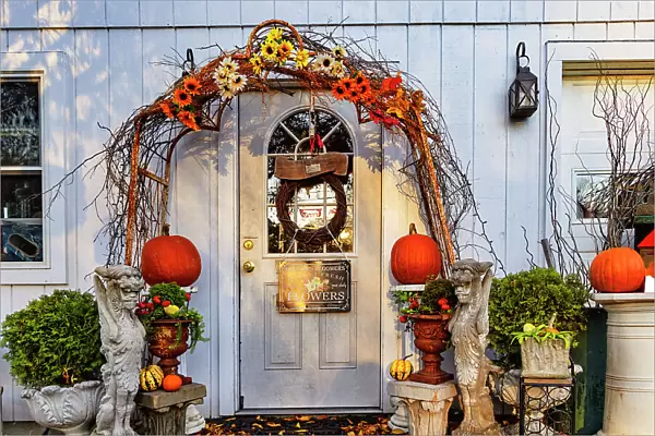 Store front with autumn decor