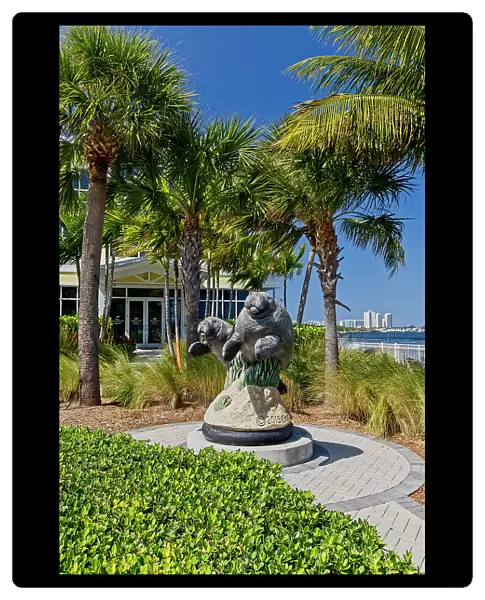 Florida, West Palm Beach, Manatee lagoon, statue of Manatees