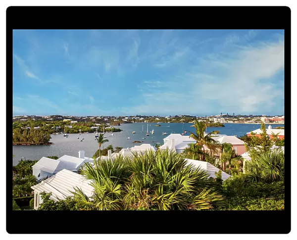Bermuda, sweeping views of Hamilton Harbor, the Great Sound, and iconic white rooftops in the foreground