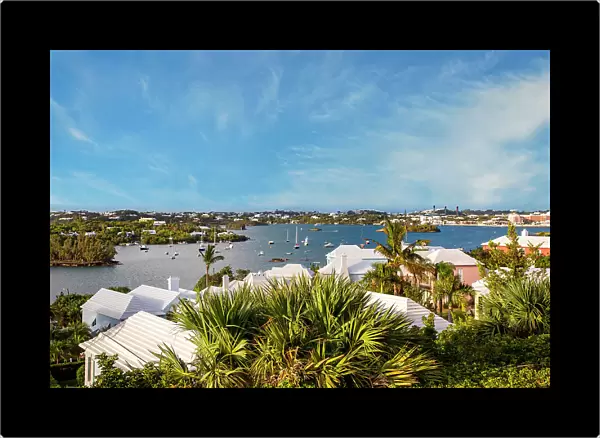 Bermuda, sweeping views of Hamilton Harbor, the Great Sound, and iconic white rooftops in the foreground