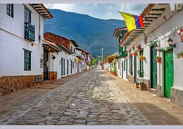 Colombia, Boyaca, Typical Street at Villa de Leyva