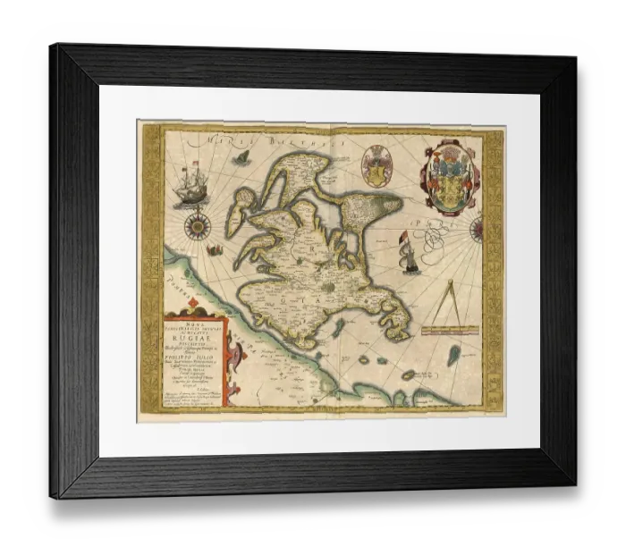 Framed Print : Digitally restored reproduction of Rugiae Island map from 1623 Print Framed Print : Digitally restored reproduction of Rugiae Island map from 1623 Print