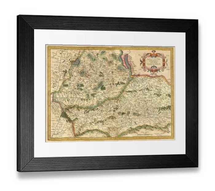 Framed Print : Digitally restored reproduction Print of 1623 Salzburg and Carinthia Map