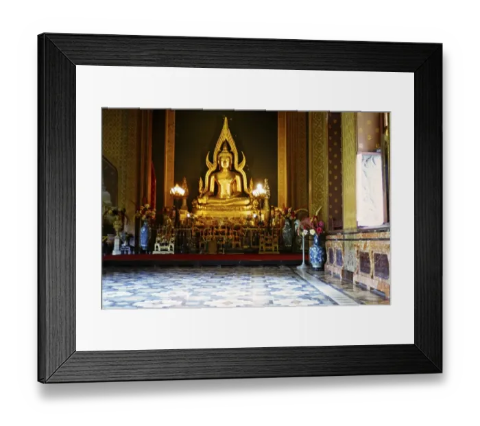 Framed Print : Print of a seated golden Buddha statue