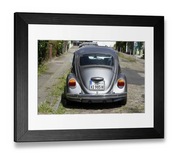 Framed Print : Silver VW Beetle Print: Rear View in Bremen, Germany Framed Print : Silver VW Beetle Print: Rear View in Bremen, Germany