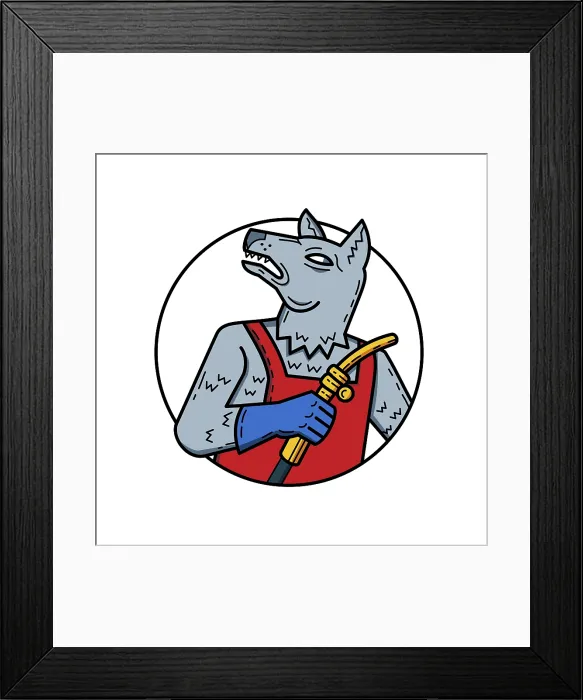 Framed Print : Wild Dog Tradesman Monoline Print
