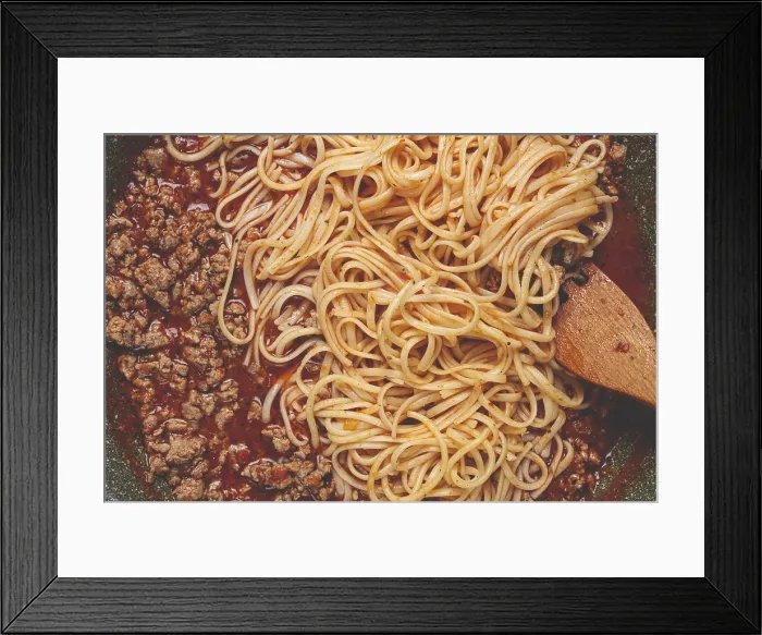 Framed Print : Spaghetti Bolognese Print, Close-Up Frying Pan View Framed Print : Spaghetti Bolognese Print, Close-Up Frying Pan View