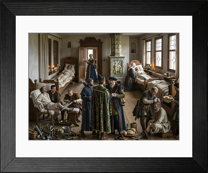 Framed Print : A Hospital Bedside Experience, 16th Century Print Framed Print : A Hospital Bedside Experience, 16th Century Print
