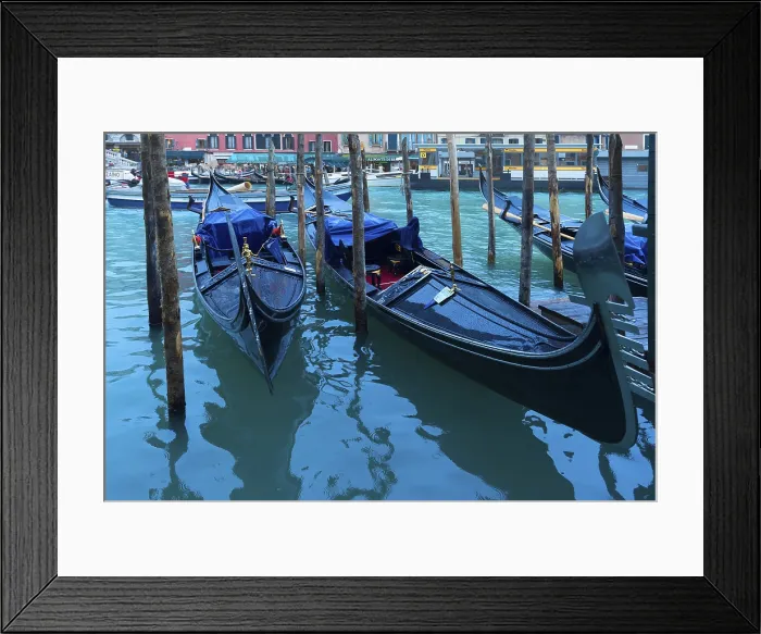 Framed Print : Gondolas anchor in the rain at Rialto Bridge, Venice Print Framed Print : Gondolas anchor in the rain at Rialto Bridge, Venice Print