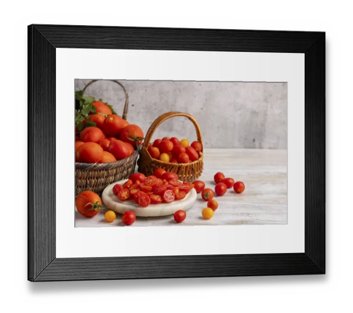 Framed Print : Sliced Tomatoes on White Marble Print Framed Print : Sliced Tomatoes on White Marble Print