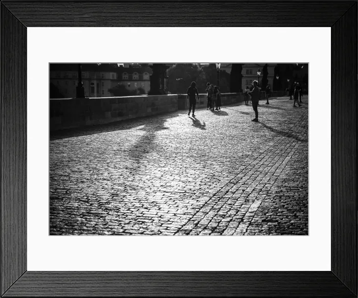 Framed Print : Black and White Print of Tourists on Charles Bridge, Prague Framed Print : Black and White Print of Tourists on Charles Bridge, Prague