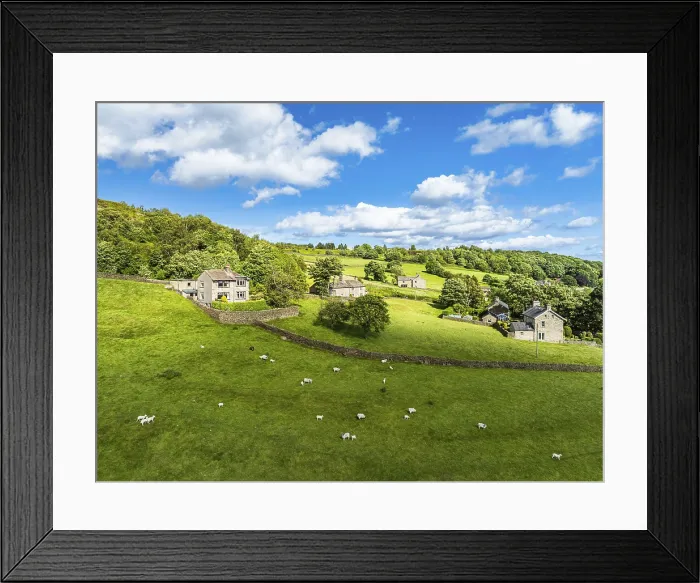 Framed Print : Farms and Fields Print over Cononley River Aire, Keighley Framed Print : Farms and Fields Print over Cononley River Aire, Keighley