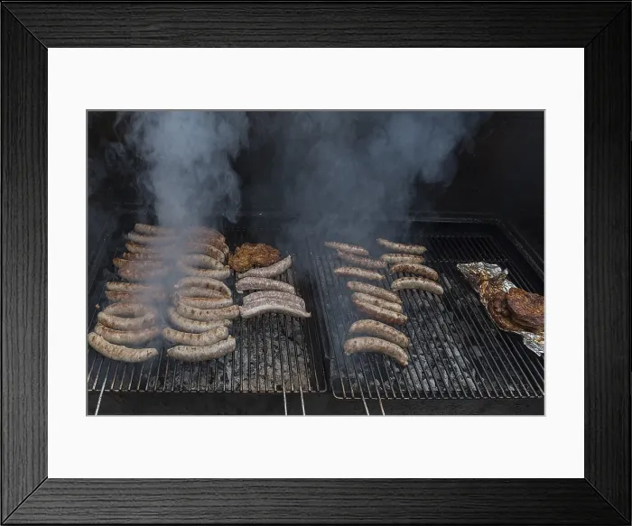 Framed Print : Bratwurst and Steaks on a Grill Print, Bavaria, Germany