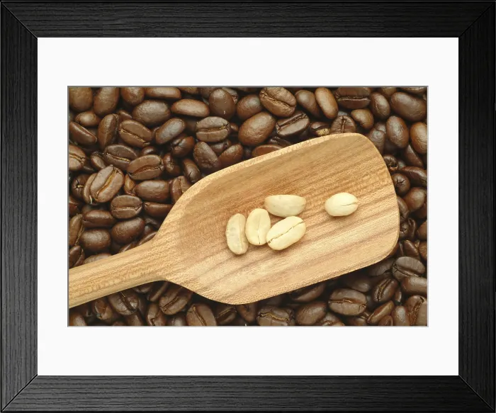 Framed Print : Roasted Coffee Beans Print on Wooden Spoon Framed Print : Roasted Coffee Beans Print on Wooden Spoon