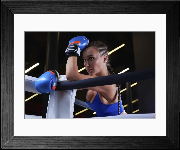 Framed Print : Female Wrestler or Boxer in the Corner of the Ring Print Framed Print : Female Wrestler or Boxer in the Corner of the Ring Print