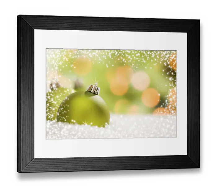 Framed Print : Beautiful Green Ornaments on Snow Print Framed Print : Beautiful Green Ornaments on Snow Print