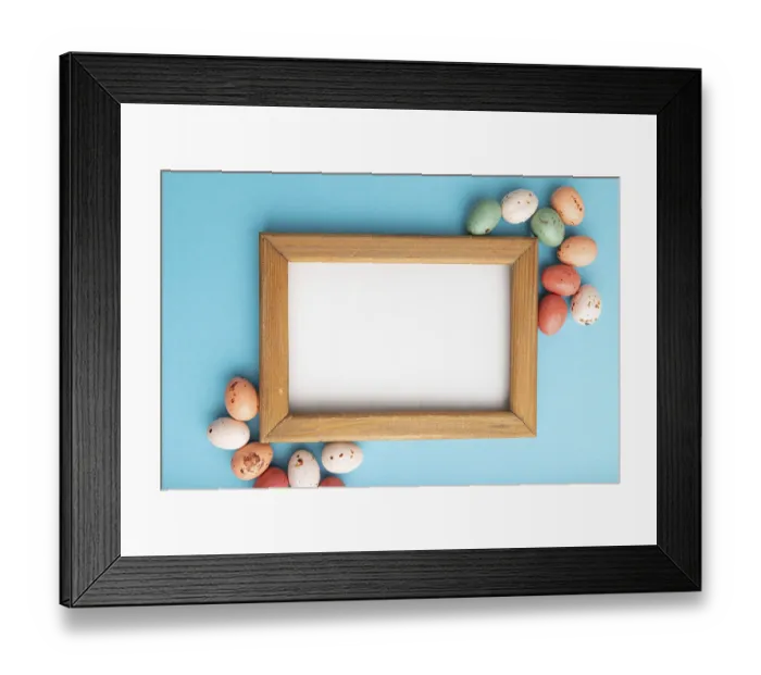 Framed Print : Composition with Candies Print on Blue Pastel Background