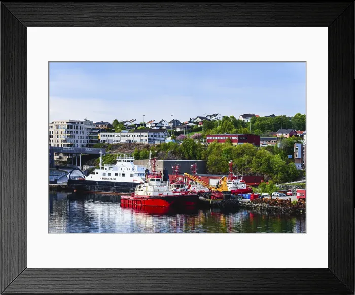Framed Print : Ships in Industrial Zone over Fjord Print, Stavanger, Norway Framed Print : Ships in Industrial Zone over Fjord Print, Stavanger, Norway