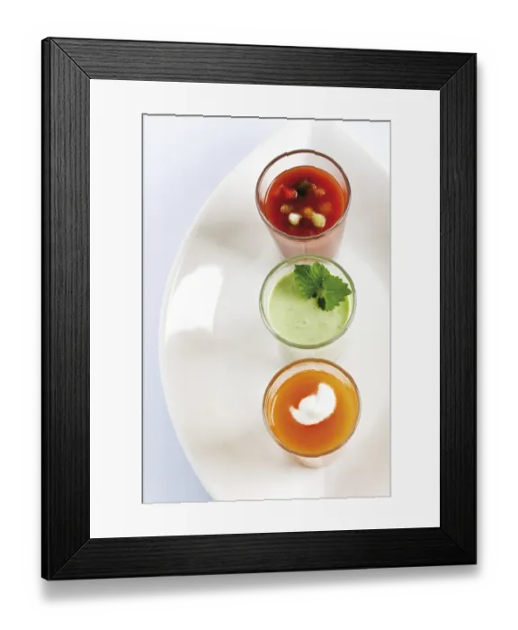 Framed Print : Three Soups in Glasses Print Framed Print : Three Soups in Glasses Print