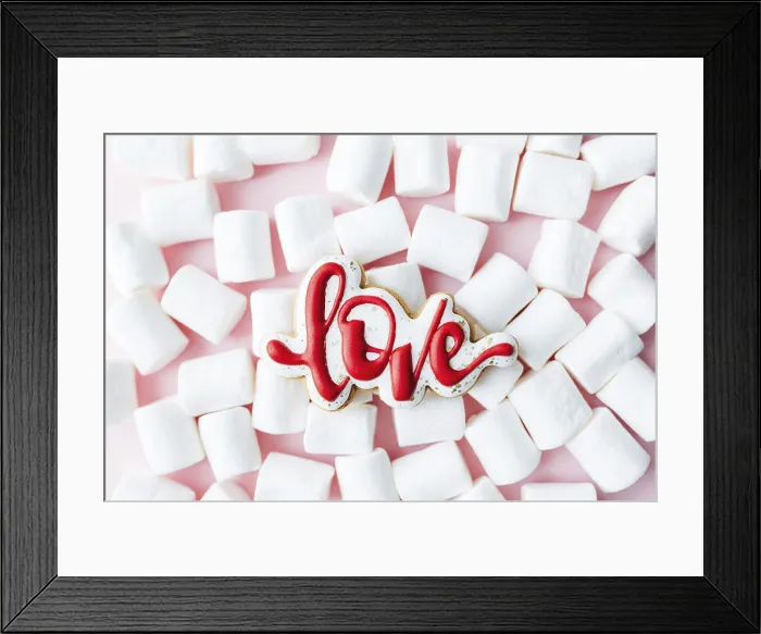Framed Print : Gingerbread Cookies with White Marshmallow Print on Pink Background Framed Print : Gingerbread Cookies with White Marshmallow Print on Pink Background