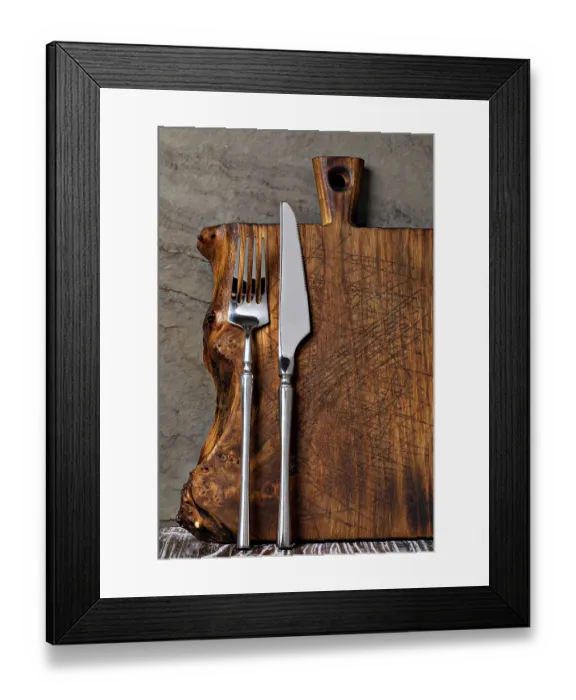 Framed Print : Rustic Wooden Cutting Board Print on Rusty Stone Background Framed Print : Rustic Wooden Cutting Board Print on Rusty Stone Background
