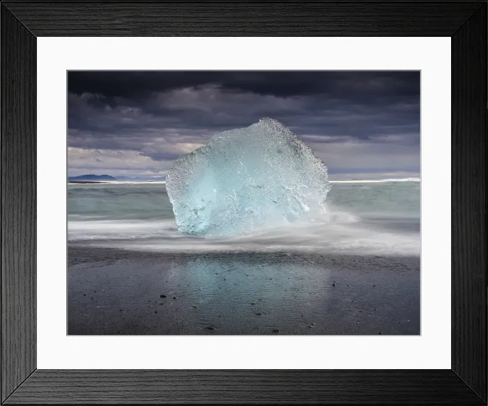 Framed Print : Diamond Beach, Iceland Print: Iceberg on Black Lava Framed Print : Diamond Beach, Iceland Print: Iceberg on Black Lava
