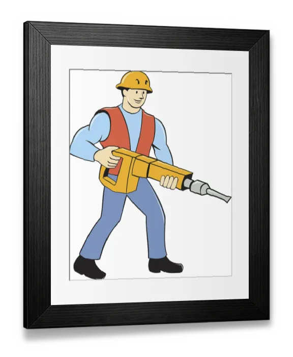 Framed Print : Construction Worker Holding Jack Hammer Print Framed Print : Construction Worker Holding Jack Hammer Print