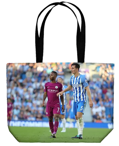 Dunk vs Sterling: Intense Clash Between Brighton's Lewis Dunk and Manchester City's Raheem Sterling in Premier League Match (12th August 2017)