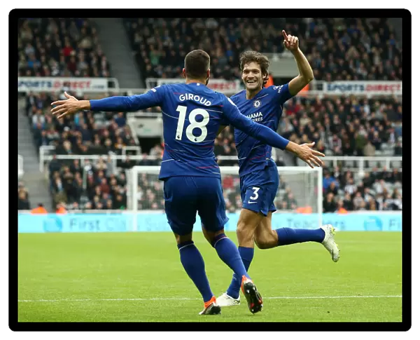 Marcos Alonso and Olivier Giroud Celebrate Chelsea's Winning Goal Against Newcastle United