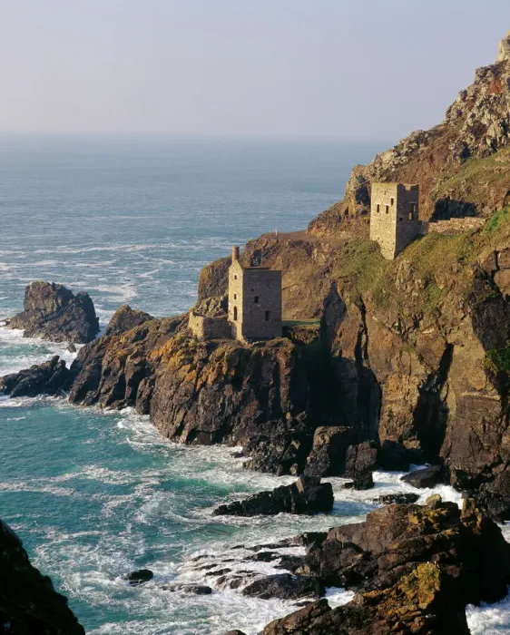 Framed Print : Botallack Mine Print: Cliffside View of Mine Buildings