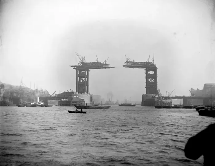 Framed Print : Print of Tower Bridge under construction, circa 1889 Framed Print : Print of Tower Bridge under construction, circa 1889