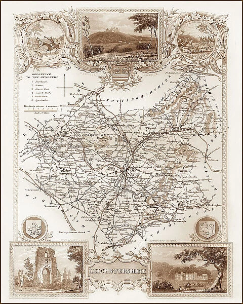 1840s Victorian Map Of Leicestershire Vintage