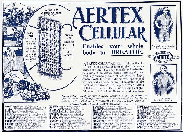 Advert for Aertex Cellular mens undergarments 1912