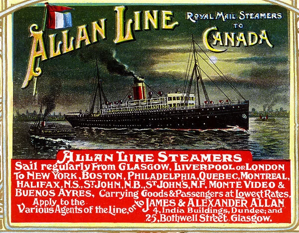 Advert, Allan Line, Royal Mail Steamers to Canada