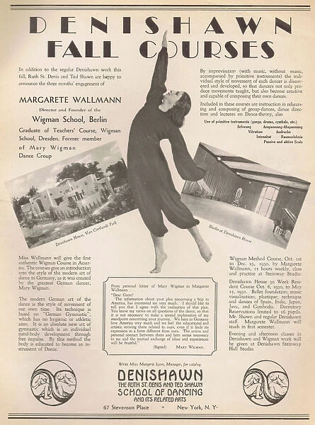 Advert for Denishawn School of Dancing and courses