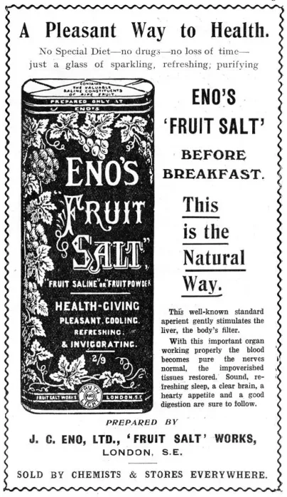 Framed Print : Enos Fruit Salt Print 1913 Advertisement Framed Print : Enos Fruit Salt Print 1913 Advertisement