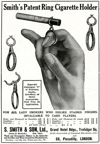 Advert for S. Smith & Son ring cigarette holder 1914
