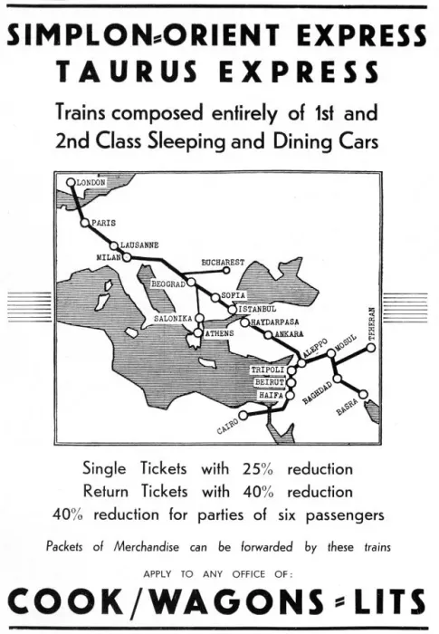 Framed Print : 1937 Simplon-Orient Express and Taurus Express Route Print Framed Print : 1937 Simplon-Orient Express and Taurus Express Route Print