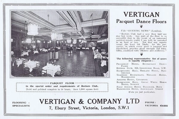 Ad for Vertigan Pacquet Dance Floors, showing floor of Recto