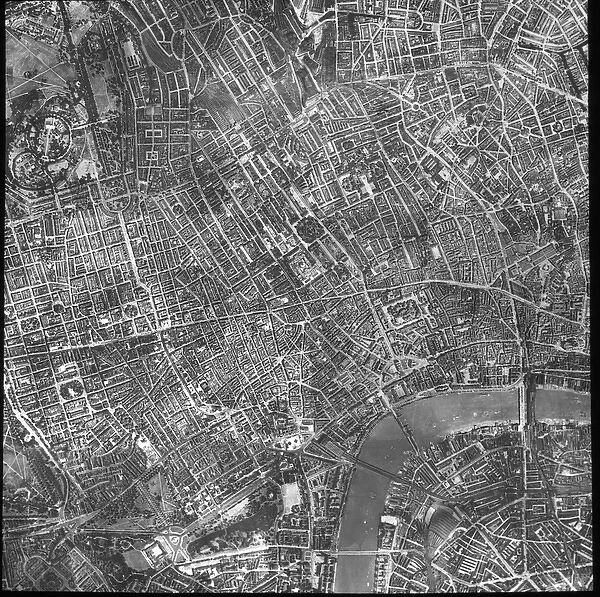 An aerial view of London including Hyde Park Corner