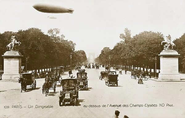 Airship over the Champs Elysees, Paris