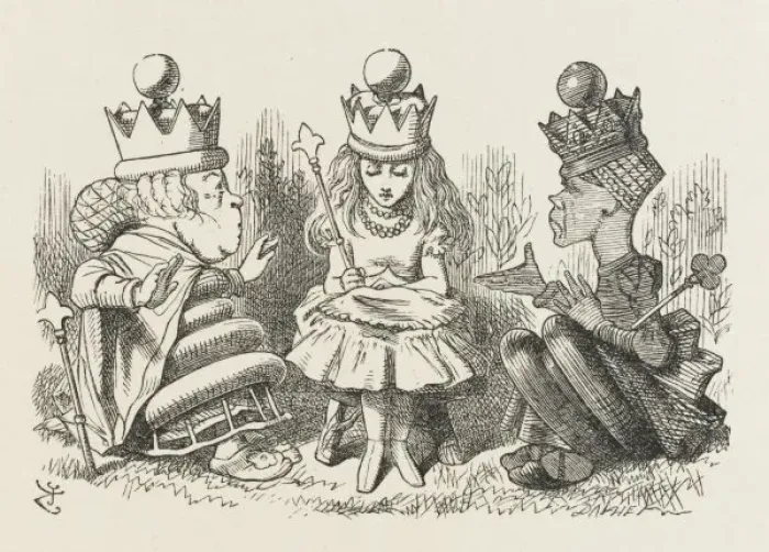 Framed Print : Print of Alice with Two Queens Framed Print : Print of Alice with Two Queens