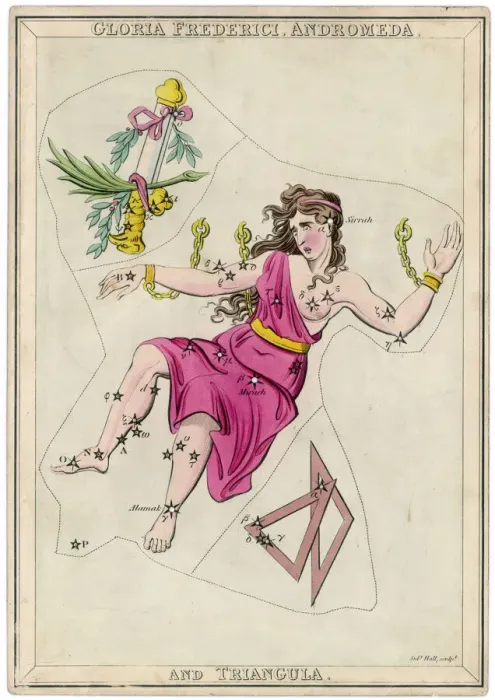 Framed Print : Andromeda Star Map Print featuring a chained and triangular constellation