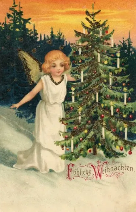 Framed Print : Angel Admires Decorated Tree Print Framed Print : Angel Admires Decorated Tree Print